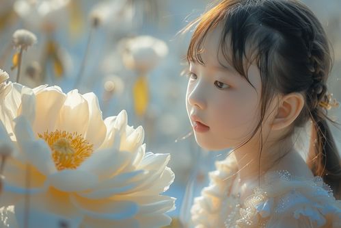 清新小女孩与鲜花人物肖像摄影摄影图下载至来源处