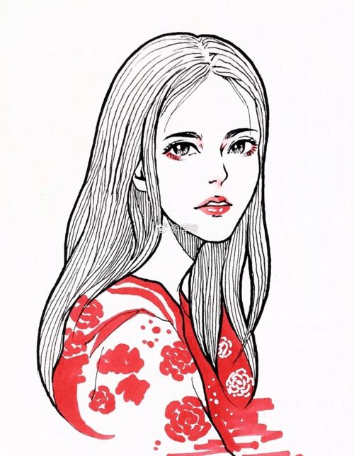 她的线描插画真美手绘头像看了就爱不释手