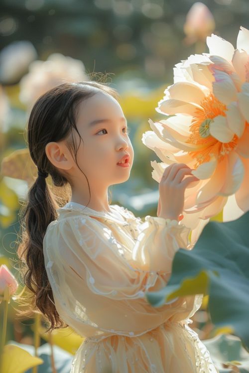 清新小女孩与鲜花人物肖像摄影摄影图下载至来源处