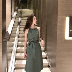 港风复古蝴蝶结绑带收腰连衣裙夏季挂脖吊带裙露肩长裙中纺服饰v151四季星座网