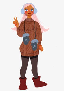 冬季穿着保暖的可爱欧美风少女插画三图片素材psb格式下载动漫人物大全
