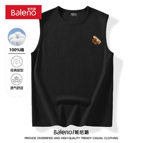 班尼路黑色小众ins潮流背心男纯棉2024舒适休闲运动宽松上衣服咖mbr棕x2xl