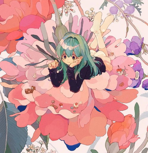 插画中的女孩与花,温暖淡雅的配色,舒适治愈