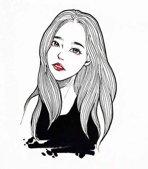 她的线描插画真美简洁风手绘头像