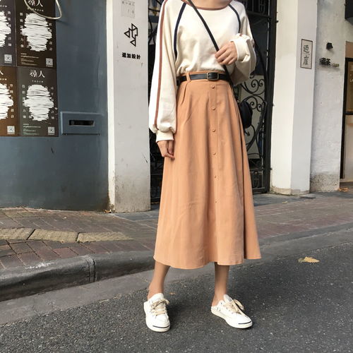 港味韩版新款黑色长裙女半身裙中长款复古a字裙高腰夏