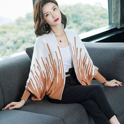 酷比兔2019春季新品韩版蝙蝠袖条纹短款针织开衫宽松披肩女上衣潮93116图片大全邮乐官方网站