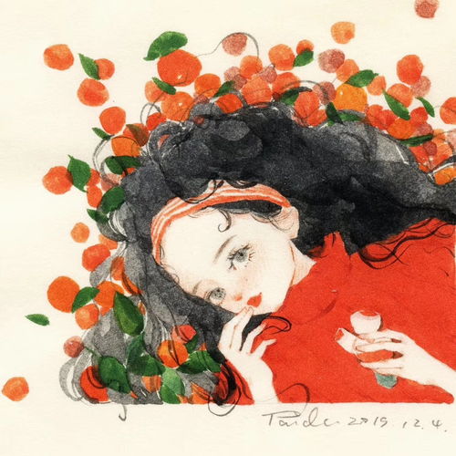 水彩手绘插画少女头像水彩教程壁纸红蓝绝配治愈壁纸